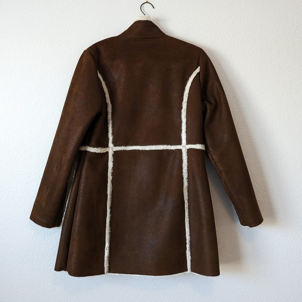 RUFF HEWN Faux Suede Sherpa Lined Car Coat Sz M - Picture 2 of 8